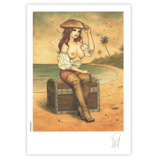 Ex-libris ► Pirate sexy assise sur un coffre